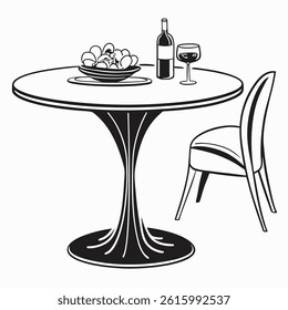 Black Dining Table Silhouette – Vector Furniture Icon on White Background
