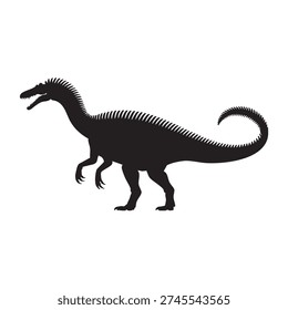 Black dinosaur silhouette vector illustration showcases an ancient prehistoric reptile with intricate details, perfect for educational materials, children's books, themed designs, and various graphic projects requiring a powerful creature graphic and design asset.