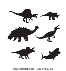 Black dinosaur silhouettes set for kids, dinosaur silhouette, black dinosaur