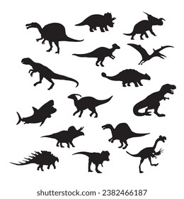 Black dinosaur silhouettes set for kids, dinosaur silhouette, black dinosaur