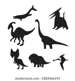 Black dinosaur silhouettes set for kids, dinosaur silhouette, black dinosaur