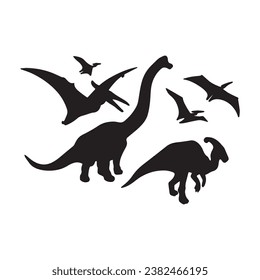 Black dinosaur silhouettes set for kids, dinosaur silhouette, black dinosaur