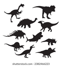 Black dinosaur silhouettes set for kids, dinosaur silhouette, black dinosaur
