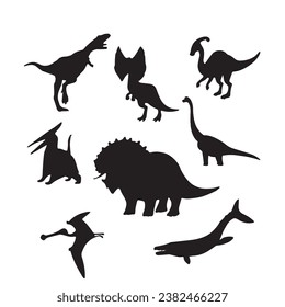 Black dinosaur silhouettes set for kids, dinosaur silhouette, black dinosaur