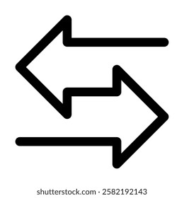 Black direction arrow icon isolated on white background. Trade traffic exchange sign. Fast transfer speed pictogram. Left and right double sided arrow. Editable Stroke.