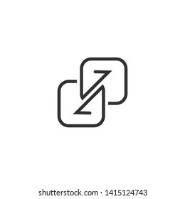 black direction arrows for transfer, sync, migration data. traffic bridge or exchange concept. Simple linear logo icon  design isolated on white background. Suitable for web landing page