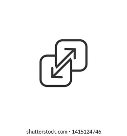 black direction arrows for transfer, sync, migration data. traffic bridge or exchange concept. Simple linear logo icon  design isolated on white background. Suitable for web landing page