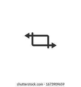black direction arrows for transfer, sync, migration data. traffic bridge or exchange conept. linear logotype graphic art design isolated on white background.