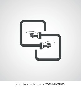 black direction with hand arrows for transfer, sync, migration data. traffic bridge or exchange concept. linear logotype graphic art design 