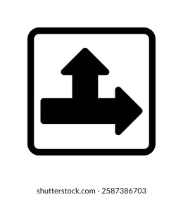 Black Direction Icon Indicating Straight And Rightward Paths