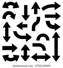 Black directional arrows various shapes white graphic