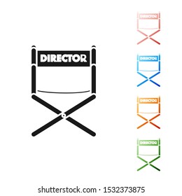 Black Director movie chair icon isolated on white background. Film industry. Set icons colorful. Vector Illustration