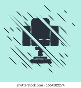 Black Director movie chair icon isolated on green background. Film industry. Glitch style. Vector Illustration