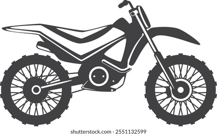 A black dirt bike with a black seat and black tires