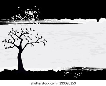 Black dirty background with tree