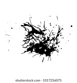 Black dirty design element. Grunge splash, spot, paint. Splatter messy distressed texture. 