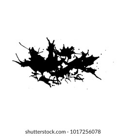 Black dirty design element. Grunge splash, spot, paint. Splatter messy distressed texture. 