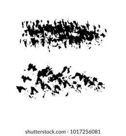 Black dirty design element. Grunge splash, spot, paint. Splatter messy distressed texture. 
