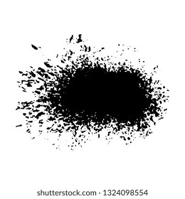 Black dirty design element. Grunge splash, spot, paint. Splatter messy distressed texture. 