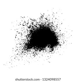 Black dirty design element. Grunge splash, spot, paint. Splatter messy distressed texture. 