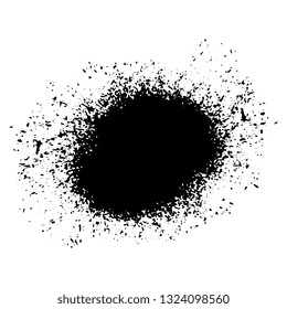 Black dirty design element. Grunge splash, spot, paint. Splatter messy distressed texture. 