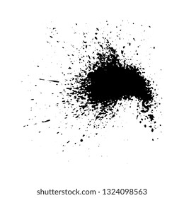 Black dirty design element. Grunge splash, spot, paint. Splatter messy distressed texture. 