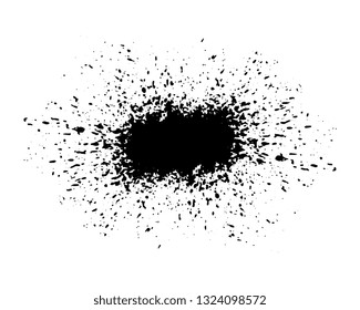 Black dirty design element. Grunge splash, spot, paint. Splatter messy distressed texture. 