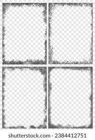 Marcos negros y sucios con pinceladas. Viñeta transparente para el papel antiguo, borde vintage decorativo. 