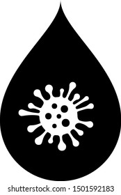 Black Dirty Water Drop Icon Isolated On White Background. Bacteria And Germs, Microorganism Disease, Cell Cancer, Microbe, Virus, Fungi.  Vector Illustration