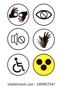 black disability symbols and signs collection for disabled people.vector illustration Sign language,blind, deaf, disabled icon, Web, Accessibility, Application Icons, vector set.
