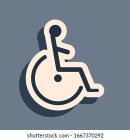 Black Disabled handicap icon isolated on grey background. Wheelchair handicap sign. Long shadow style. Vector Illustration