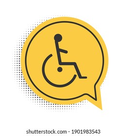 Black Disabled handicap icon isolated on white background. Wheelchair handicap sign. Yellow speech bubble symbol. Vector.