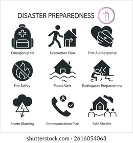 Black Disaster Preparedness Icons stock illustration
