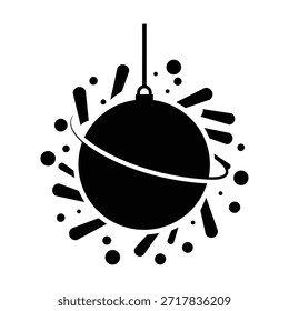Black disco ball with radiating abstract shapes and circles party celebration