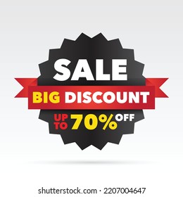 Diseño de vectores de plantillas de banner de descuento negro, hasta un 70% de descuento.