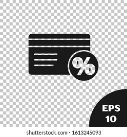 Black Discount card with percent icon isolated on transparent background. Loyalty points card.  Vector Illustration