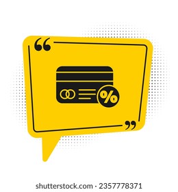 Black Discount card with percent icon isolated on white background. Loyalty points card. Yellow speech bubble symbol. Vector Illustration