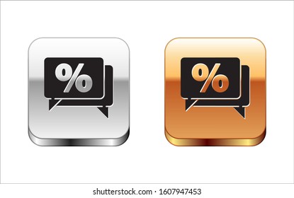 Black Discount percent tag icon isolated on white background. Shopping tag sign. Special offer sign. Discount coupons symbol. Silver-gold square button. Vector Illustration