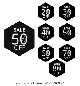 Black  Discount Stickers Set – Sale Up to 50% Off Price Tags for Promotions"
