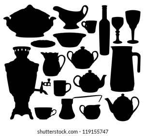 Black dishes silhouettes set isolated on white