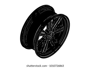 black disk wheel on white background, vector