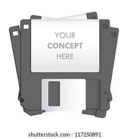 Black diskette on white background. Vector design.