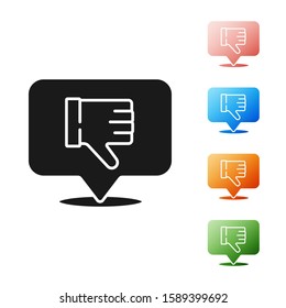 Black Dislike in speech bubble icon isolated on white background. Set icons colorful. Vector Illustration