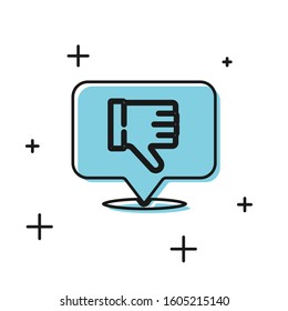 Black Dislike in speech bubble icon isolated on white background.  Vector Illustration