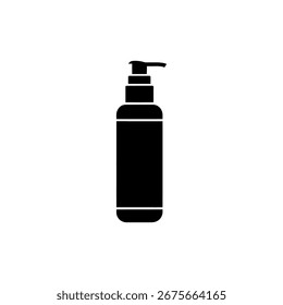 Black dispenser bottle icon with pump isolated on white background, vector illustration. Great for beauty, hygiene, and health-related designs.
