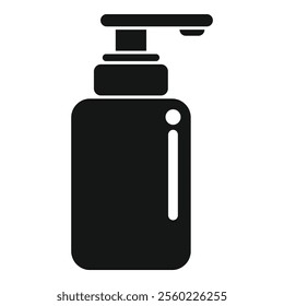 Black dispenser bottle icon representing liquid soap for hand washing, promoting hygiene and cleanliness