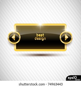 Black display screen with golden frame and arrows