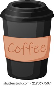 Black disposable coffee cup with inscription