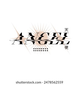 Black Distorted Typography of "Angel" with Blinking Peach Flat Glitter,  Brutalism Illustration