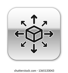 Black Distribution icon isolated on white background. Content distribution concept. Silver square button. Vector Illustration